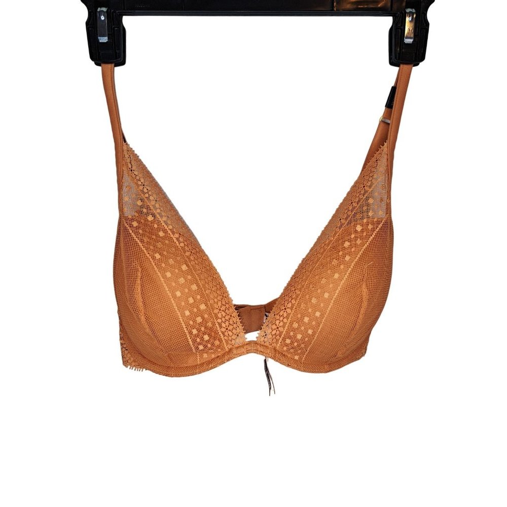 Victoria's Secret Incredible Size 32DD Orange Plunge Bra Lined With Lace OverLay